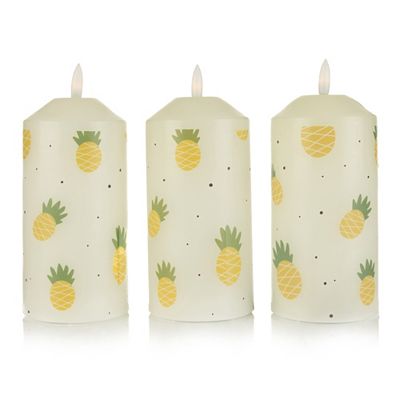 ELAMBIA 3 LED-Kerzen Frucht-Motiv Flamme Luma, Timer Höhe 17,5cm, Ø 7,5cm