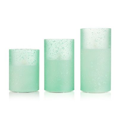 Thumbnail - ELAMBIA 3 LED-Glaskerzen Glas matt, uni Flamme Luma, Timer H. 10cm, 12,5cm &15cm