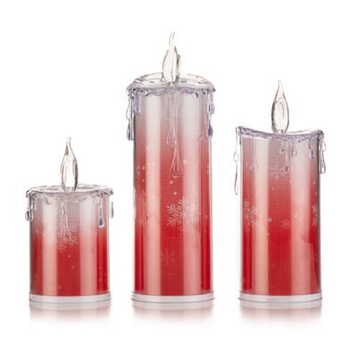 LUMIDA Xmas 3 LED-Acrylkerzen Wechselmotive 2 Designs im Set H. 14cm, 19cm & 23cm