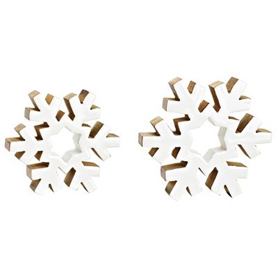WURM 2er Set Schneeflocken aus Mangoholz 16x14x3 & 18x18x3cm