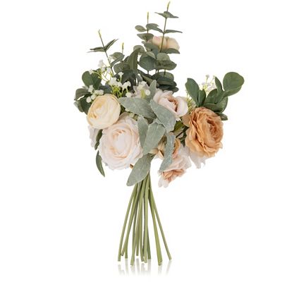 ABELLA Flora künstl. Bouquet Rosen & Eukalyptus creme & beigefarben Höhe 40cm