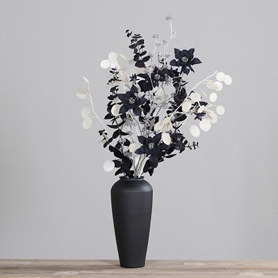 PUR FLEUR Premium-Bouquet Lunaria-Zweige Glas-Vase schwarz Höhe 95cm, Ø 45cm