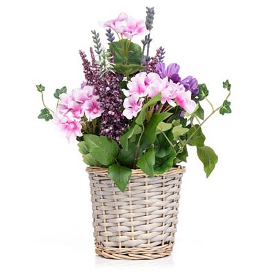 Thumbnail - ABELLA Flora künstl. Arrangement lila Sommerblüher Dekotopf Korb-Optik Höhe 35cm