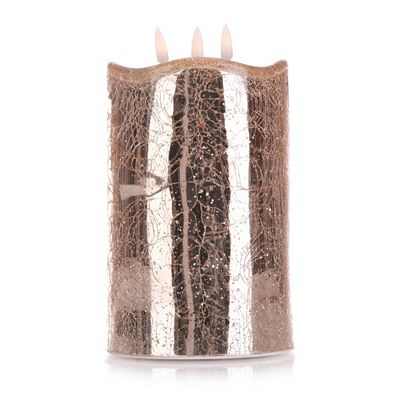 Thumbnail - ELAMBIA LED-Glaskerze Crackle-Glas 3x Luma Flamme Timer, Höhe 20cm