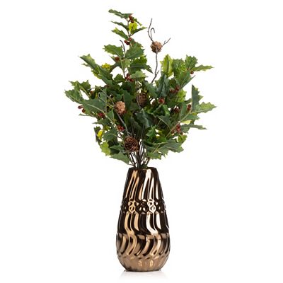 ABELLA Flora künstl. Arrangement Ilex & Zapfendeko Keramik-Designvase Höhe 58cm