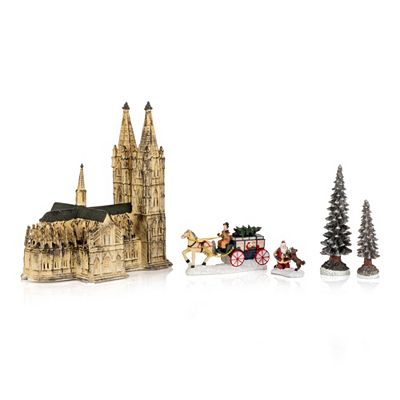 WURM Lichthaus Porzellan inkl. 2 Tannenbäume, Kutsche, Nikolaus & Beleuchtungsset