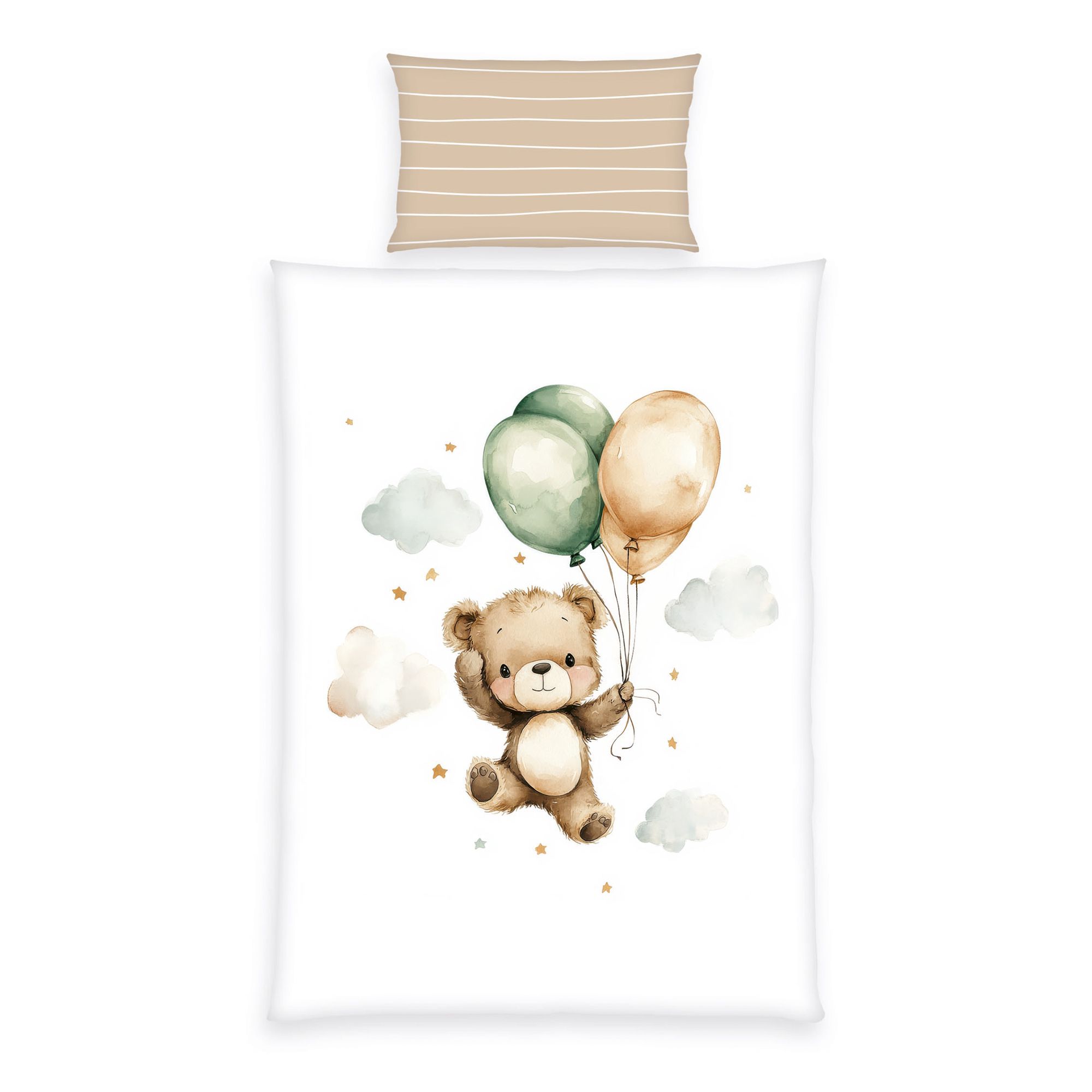 babybest® Wendebettwäsche Teddy mit Ballons Baumwoll Renforcé Einzelbett, 2tlg.