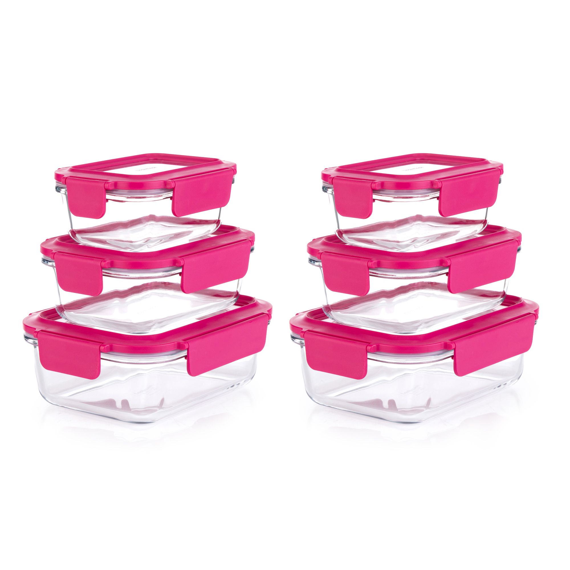 LocknLock 6 Frischhaltedosen mit Glasdeckel rechteckig, 380ml-1L Gesamtvolumen 4,0L