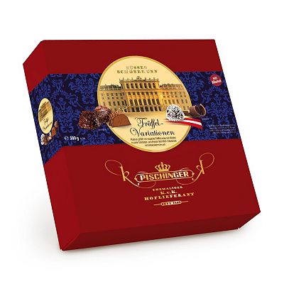 PISCHINGER Trüffel Variationen 4 Sorten mit Alkohol im Geschenkkarton Inhalt 500g