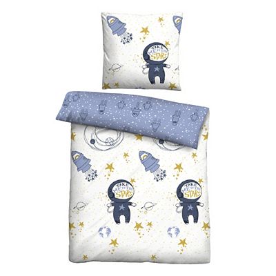 Thumbnail - biberna® Kinderbettwäsche Astronaut Baumwoll Feinbiber Einzelbett, 2tlg.