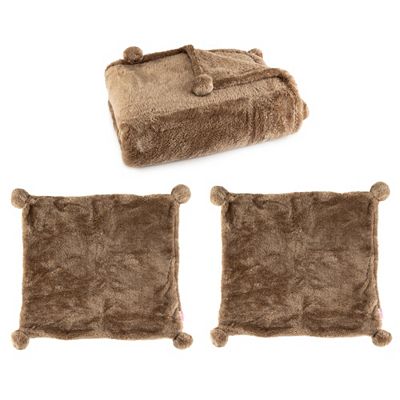 BADIZIO Classic Heimdecke 150x200cm & 2 Dekokissenhüllen uni mit Bommel Mikrofaser Plüsch