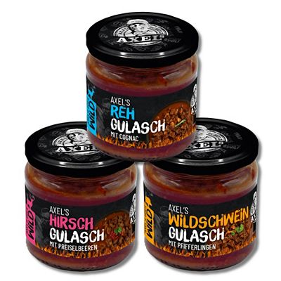Thumbnail - AXELs Wild Gulasch Gerichte 3 versch. Sorten exklusiv bei QVC Inhalt 3x300g