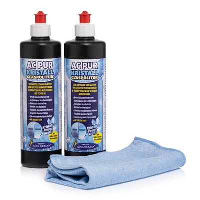 AQUA CLEAN PUR Kristall Glaspolitur mit Mikro-Schutz Versieglung 2x 500ml inkl. Tuch