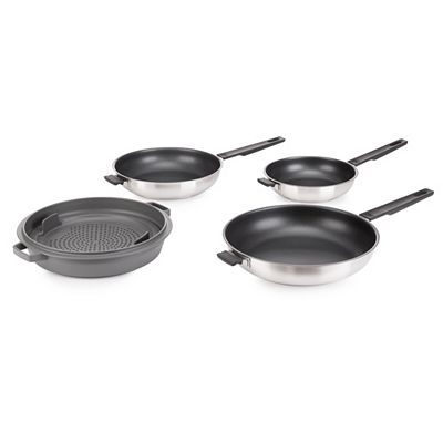 KUHN RIKON 5tlg. Bratpfannenset stapelbar 3-Schicht-Antihaft Edelstahl