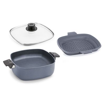 WOLL® Diamond Lite Viereckbratentopf 24x24cm, H. ca. 9cm Deckel & Siebeinsatz