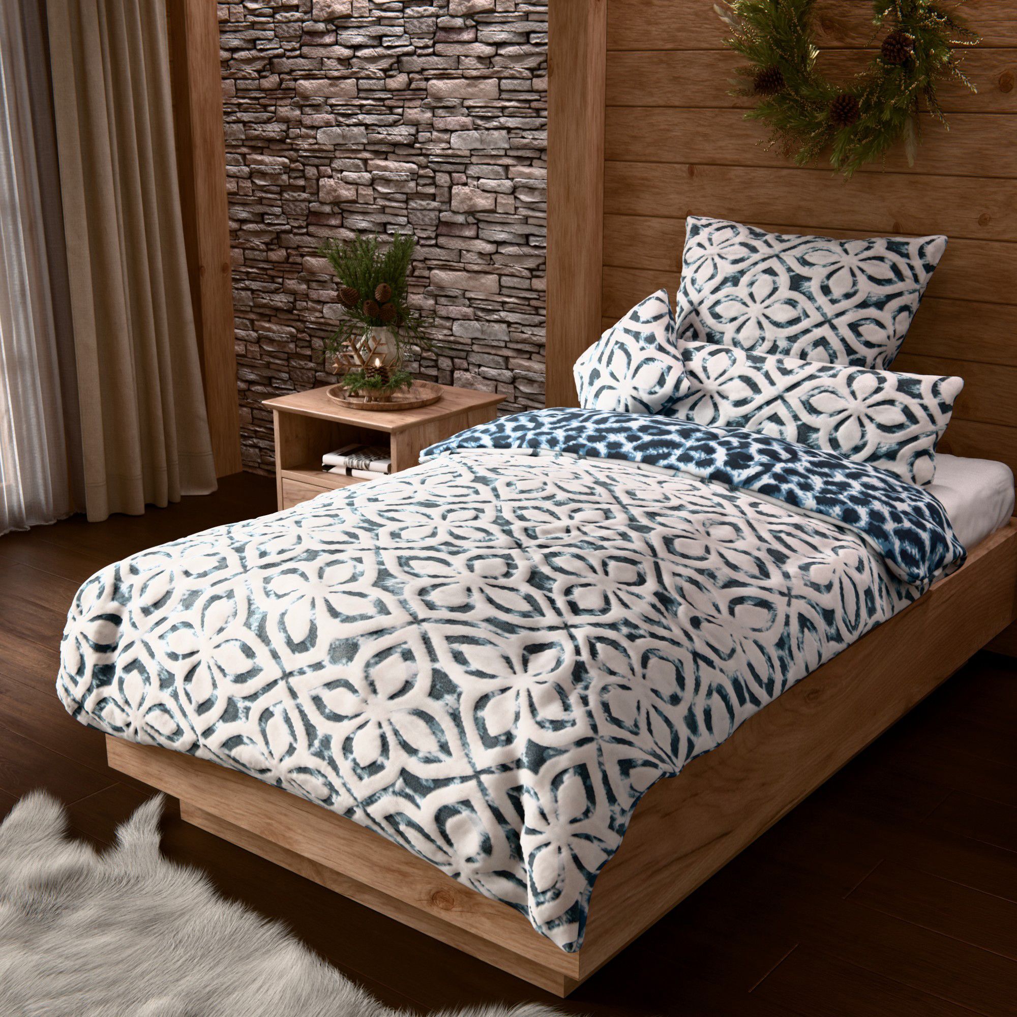 MONT CHALET Wendebettwäsche 3D-Leo-Ornamente Mikrofaser Chinchilla Einzelbett, 4tlg.