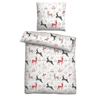 biberna® Bettwäsche Weihnachtshirsche Baumwoll Feinbiber Einzelbett, 2tlg.