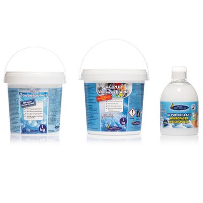 Thumbnail - AQUA CLEAN PUR Wäschepflege Set 1kg Vollwaschmittel 1kg Zauberpulver 500ml Weichspüler