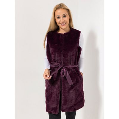 MONT CHALET Damen-Langweste Fellimitat Mikrofaser Bindegürtel