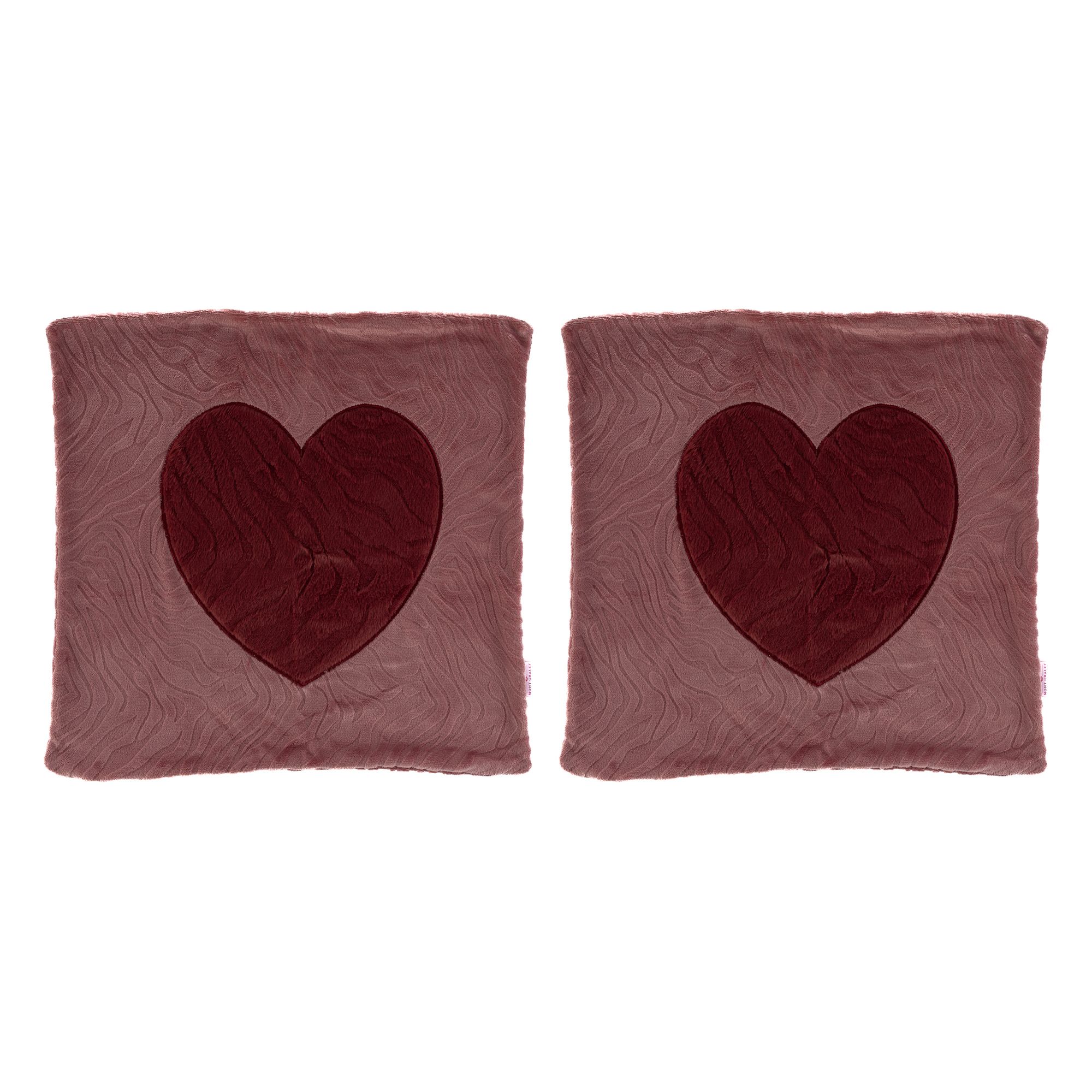 MONT CHALET 2 Kissenhüllen Herz-Applikation Chinchilla-Fellimitat waschbar, ca. 50x50cm