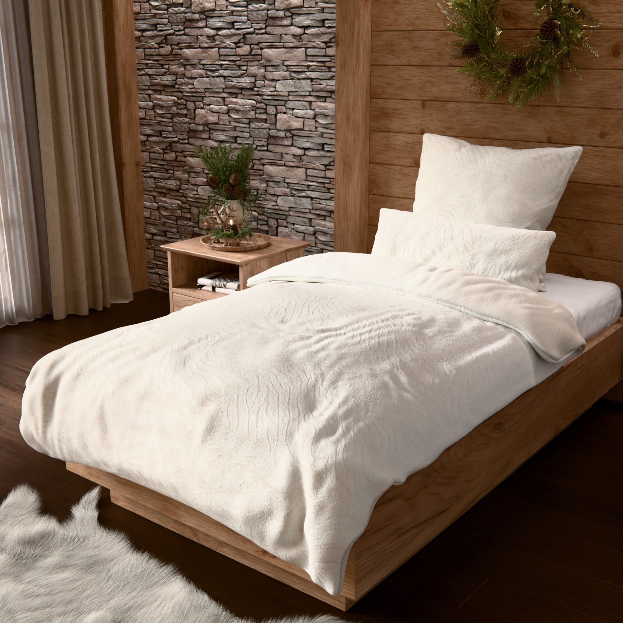 MONT CHALET Fell-Wendebettwäsche uni Jacquard-Design Mikrofaser Chinchilla Einzelbett, 3tlg.