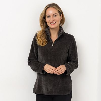 Thumbnail - MONT CHALET Damen-Pullover uni Mikrofaser Edelplüsch Troyer-Ausschnitt