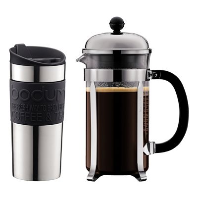 BODUM® Kaffeebereiter für 1L aus Glas mit Reisebecher 350ml aus Edelstahl