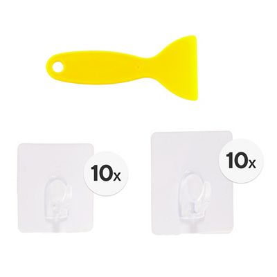 AQURAT Selbstklebende Haken wiederverwendbar verschiedene Arten 20 Stück + Schaber