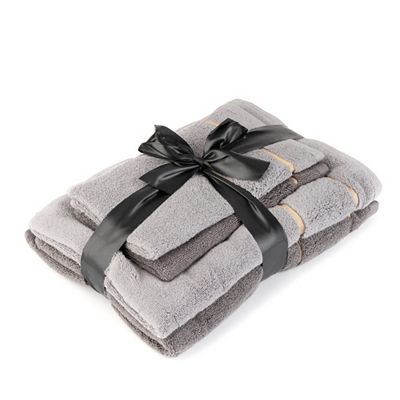 SEEDÜNE Handtuch-Set, 4tlg. goldene Bordüre 100% Baumwolle inkl. Schleife