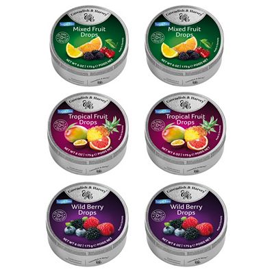 CAVENDISH & HARVEY® Zuckerfreie Bonbons 6 Dosen, 3 Sorten exklusiv bei QVC Inhalt 1.050g