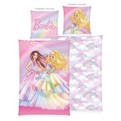 Thumbnail - Barbie Wendebettwäsche Regenbogen & Wolken Baumwoll Renforcé Einzelbett, 2tlg.