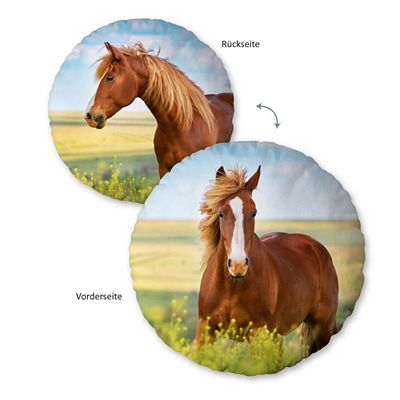 Thumbnail - Young Collection Dekokissen Pferde-Motiv waschbar rund, Ø ca. 50cm