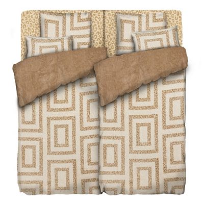 BADIZIO Classic Wendebettwäsche Grafik-Design Mikrofaser Plüsch Doppelbett, 8tlg.