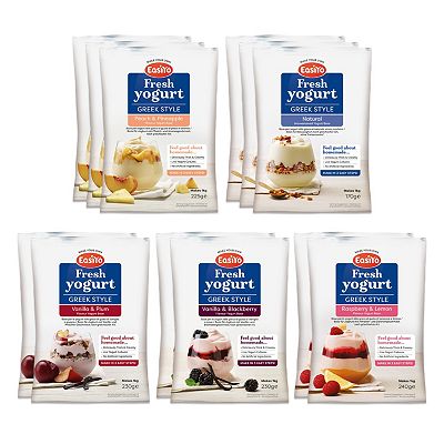 EASIYO Joghurtpulver 12 Beutel für 12kg Neu: 3x griech Art. Pfirsich & Ananas