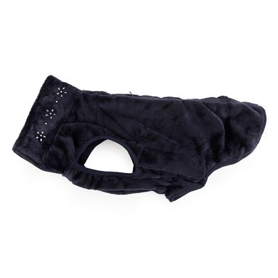Thumbnail - MONT CHALET Hunde-Pullover Straßsteine am Kragen Klettverschlüsse Mikrofaser Chinchilla