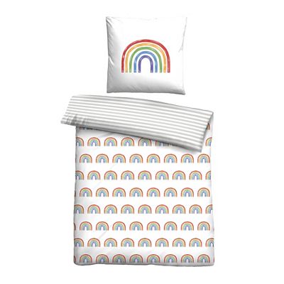 Thumbnail - biberna® Kinderbettwäsche Regenbogen Baumwoll Linon Einzelbett, 2tlg.