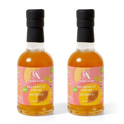 Thumbnail - AROMA OLYMP Bio Balsamico Creme mit Pfirsich aus Kreta Inhalt 2x200ml
