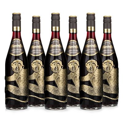 Thumbnail - AFFENTALER WEIN Rotwein Dunkelfelder in Affenflaschen Jahrgang '24, 6 Stück exklusiv bei QVC