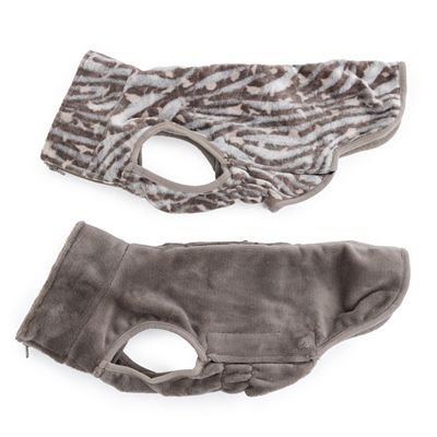 MONT CHALET 2 Hunde-Pullover 1x uni & 1x bedruckt Klettverschlüsse Mikrofaser Chinchilla