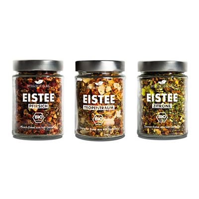 BESSER IM GLAS Bio Eistee Set in Gläsern 3 versch. Sorten Inhalt 220g