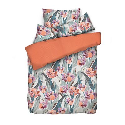 JERYMOOD Rib-Jersey Wendebettwäsche Tulpenwiese Mikrofaser Jersey Einzelbett, 4ttlg.