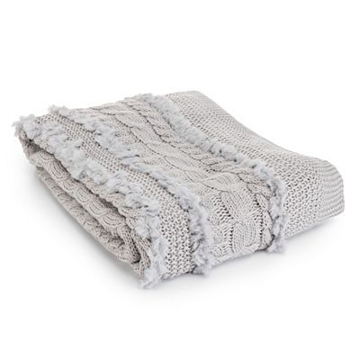 Thumbnail - MONT CHALET 1 uni Strickdecke mit Fellimitat Mikrofaser Chinchilla waschbar, 130x180cm