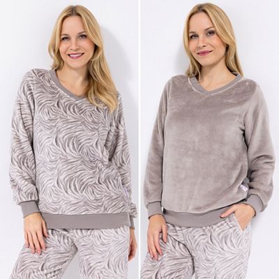 Thumbnail - MONT CHALET 2 Damen-Pullover uni & bedruckt Mikrofaser Chinchilla V-Ausschnitt