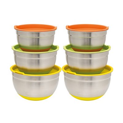 HENSSLERS 6tlg. Schüssel-Set Edelstahl mit Silikonboden inkl. Deckel