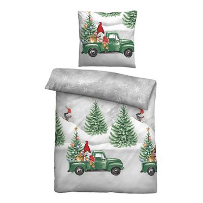 Thumbnail - biberna® Bettwäsche Wichtel & Christbaum Baumwoll Feinbiber Einzelbett, 2tlg.