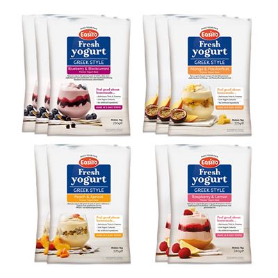 EASIYO Joghurtpulver für 10kg Joghurt 4 versch. Sorten Frucht Duos