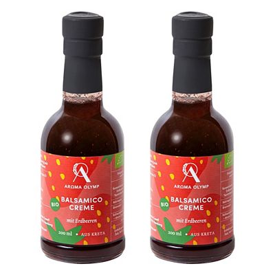 Thumbnail - AROMA OLYMP Bio Balsamico mit Erdbeeren aus Kreta, 2 Flaschen Inhalt 400ml
