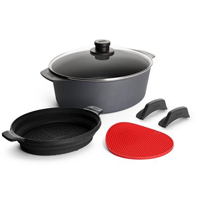 WOLL® Diamond Lite Bräter oval 31x26cm mit Glasdeckel & Zubehör-Set