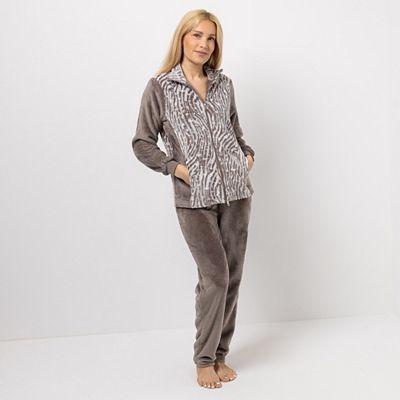 MONT CHALET Damen-Hausanzug 3D-Animaldesign Mikrofaser Chinchilla Stehkragen