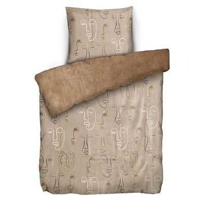 MONT CHALET Wendebettwäsche abstrakte Gesichter Mikrofaser Chinchilla Einzelbett, 2tlg.